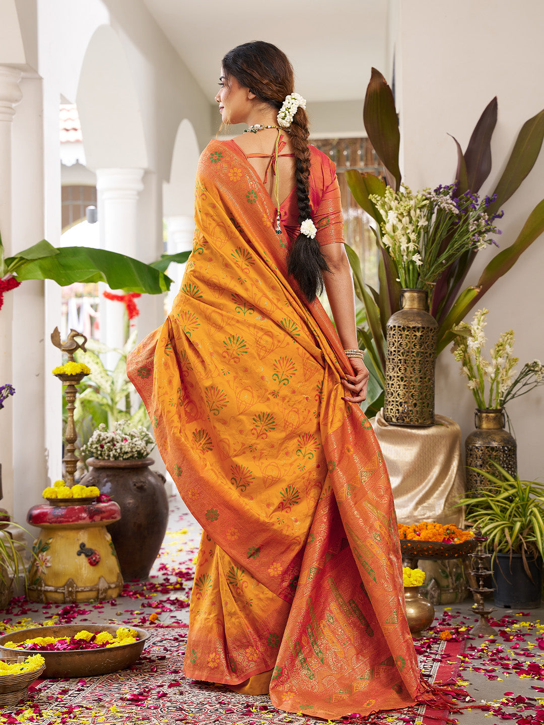 Anaita Yellow Silk Woven Saree With Blouse