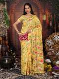 Anaita Yellow Linen Printed Saree With Blouse