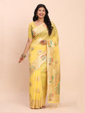 Anaita Yellow Linen Woven Work Saree With Blouse