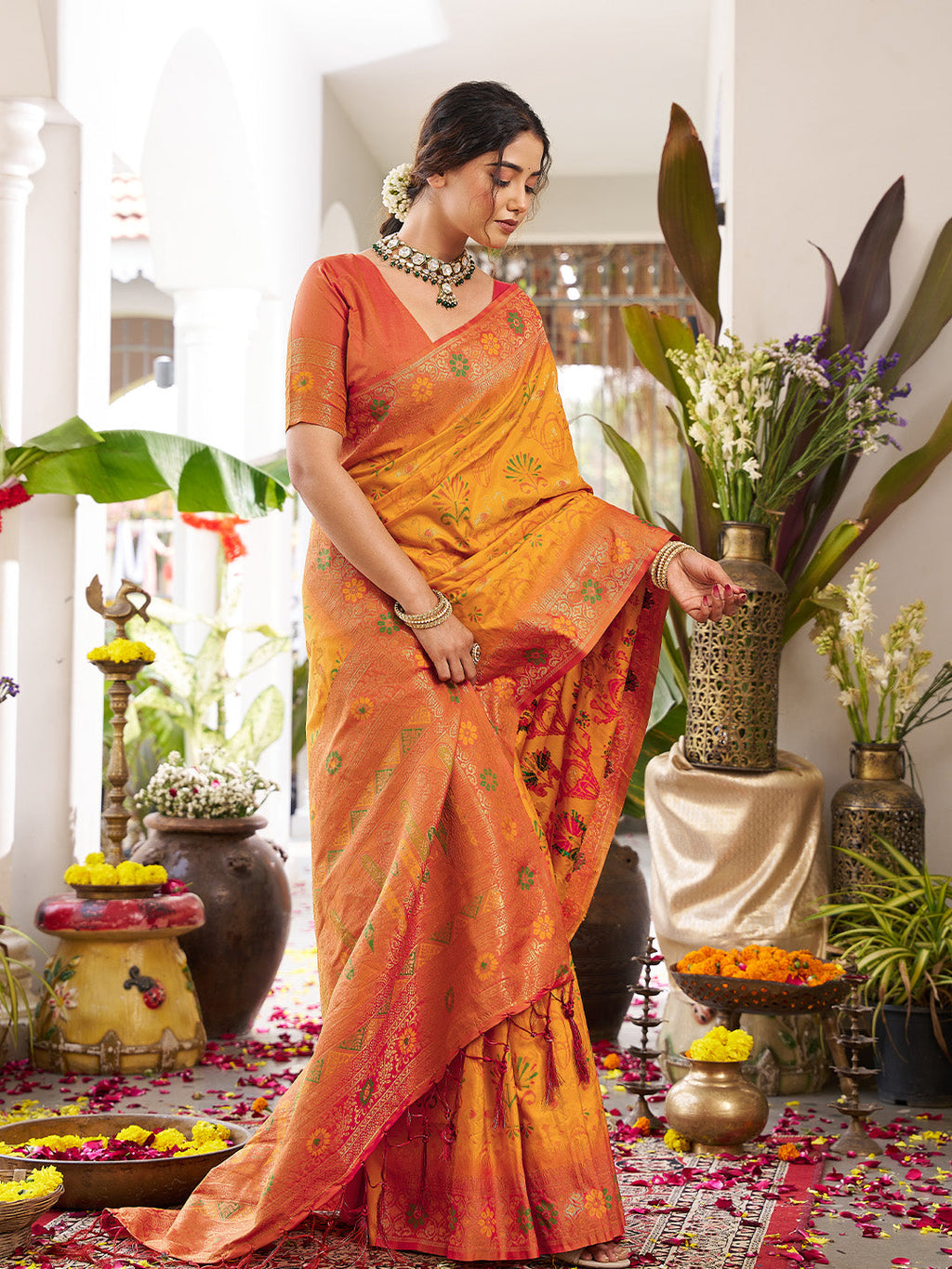 Anaita Yellow Silk Woven Saree With Blouse