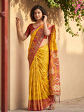 Anaita Yellow Pochampally Printed Saree With Blouse
