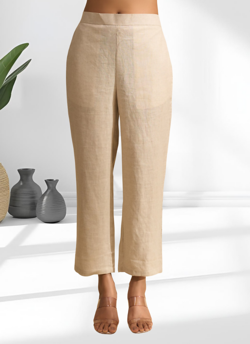 Joban Fashion Beige Linen Embroidered Readymade Cord Set
