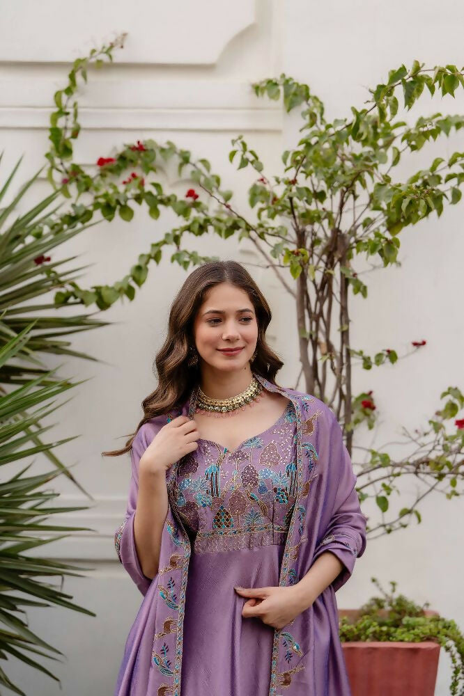 Teeya Creation Lavender Color Vichitra Silk Designer Party Wear long Gown