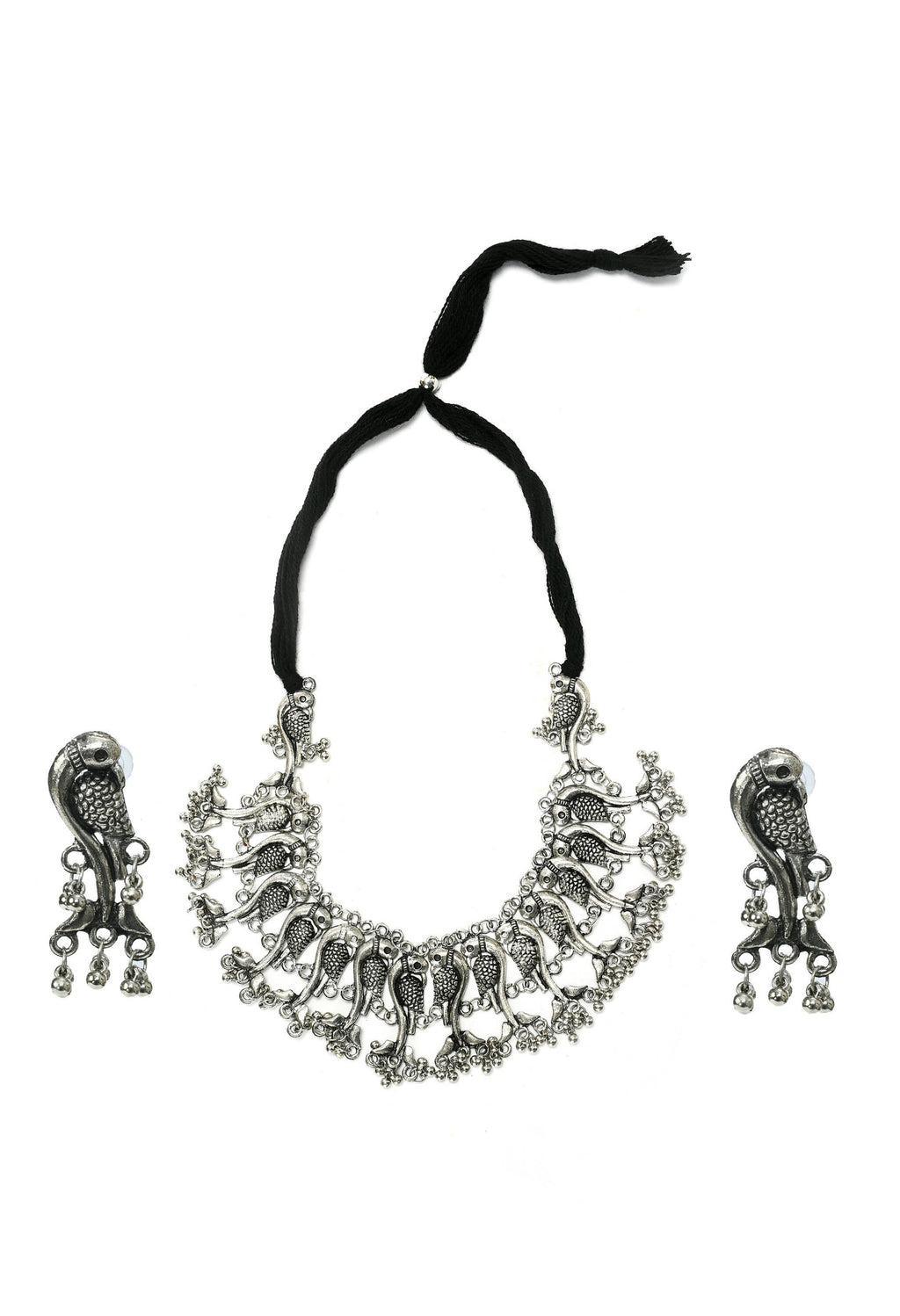Mominos Fashion Johar Kamal Oxidised Silver-Plated Brass Finish Peacock Choker For Women (Silver)