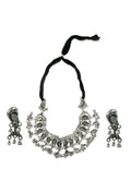 Mominos Fashion Johar Kamal Oxidised Silver-Plated Brass Finish Peacock Choker For Women (Silver)