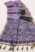 Vastranavya Lavender Muga Cotton Meenakari & Azarakh Pallu Saree with Contrast Blouse
