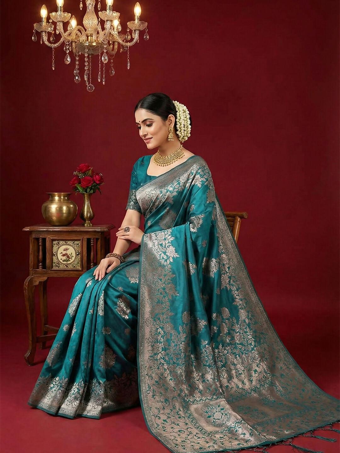 Shree Shyam Fashion Sea Green Silk Blend Saree