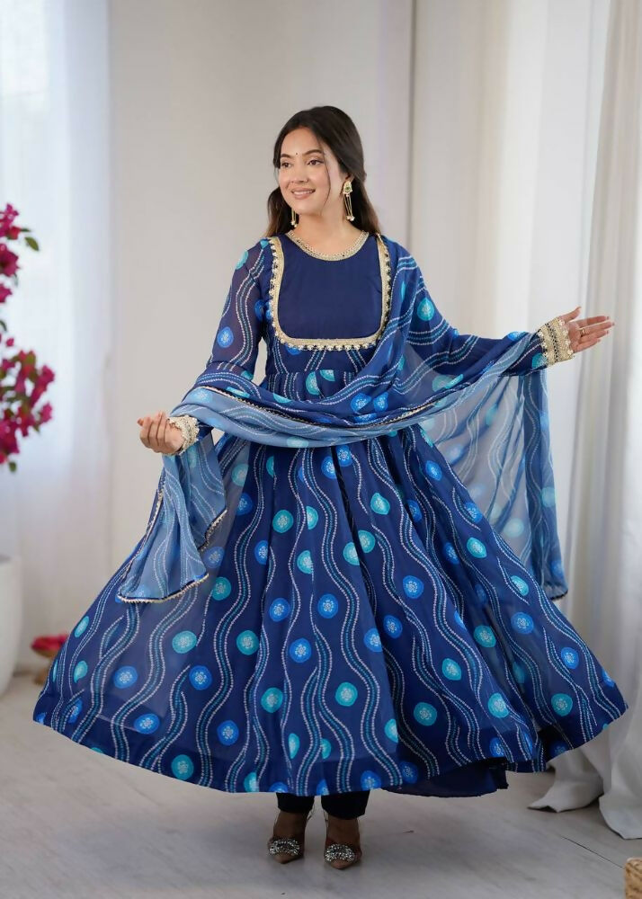 Teeya Creation Blue Faux Georgette Party Wear Digital Print Long Gown