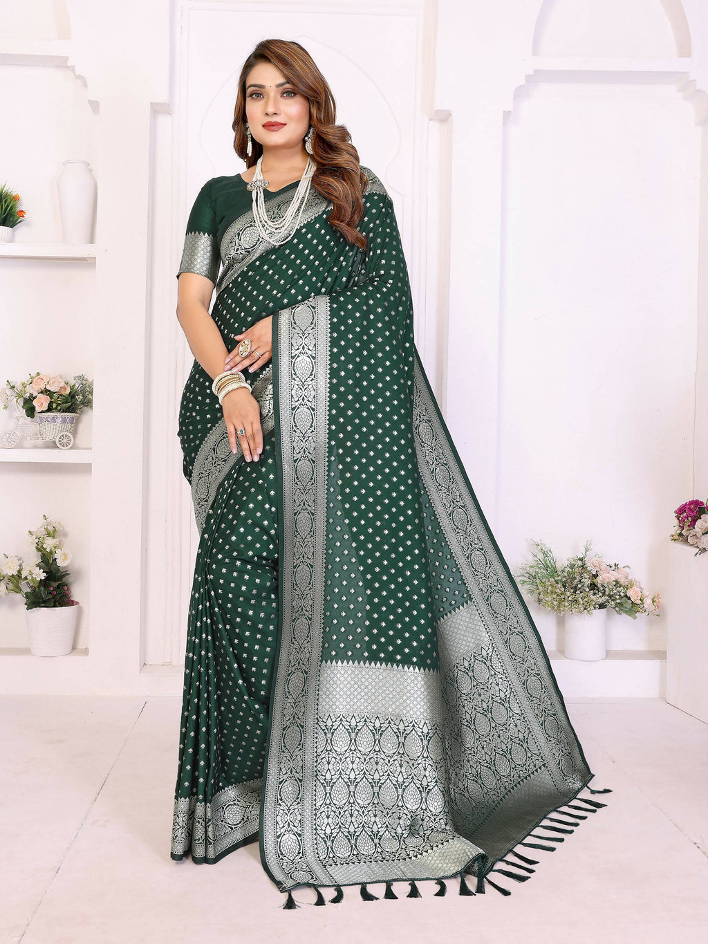 Aastha Fashion Green Georgette Silk Zari Weaving Saree