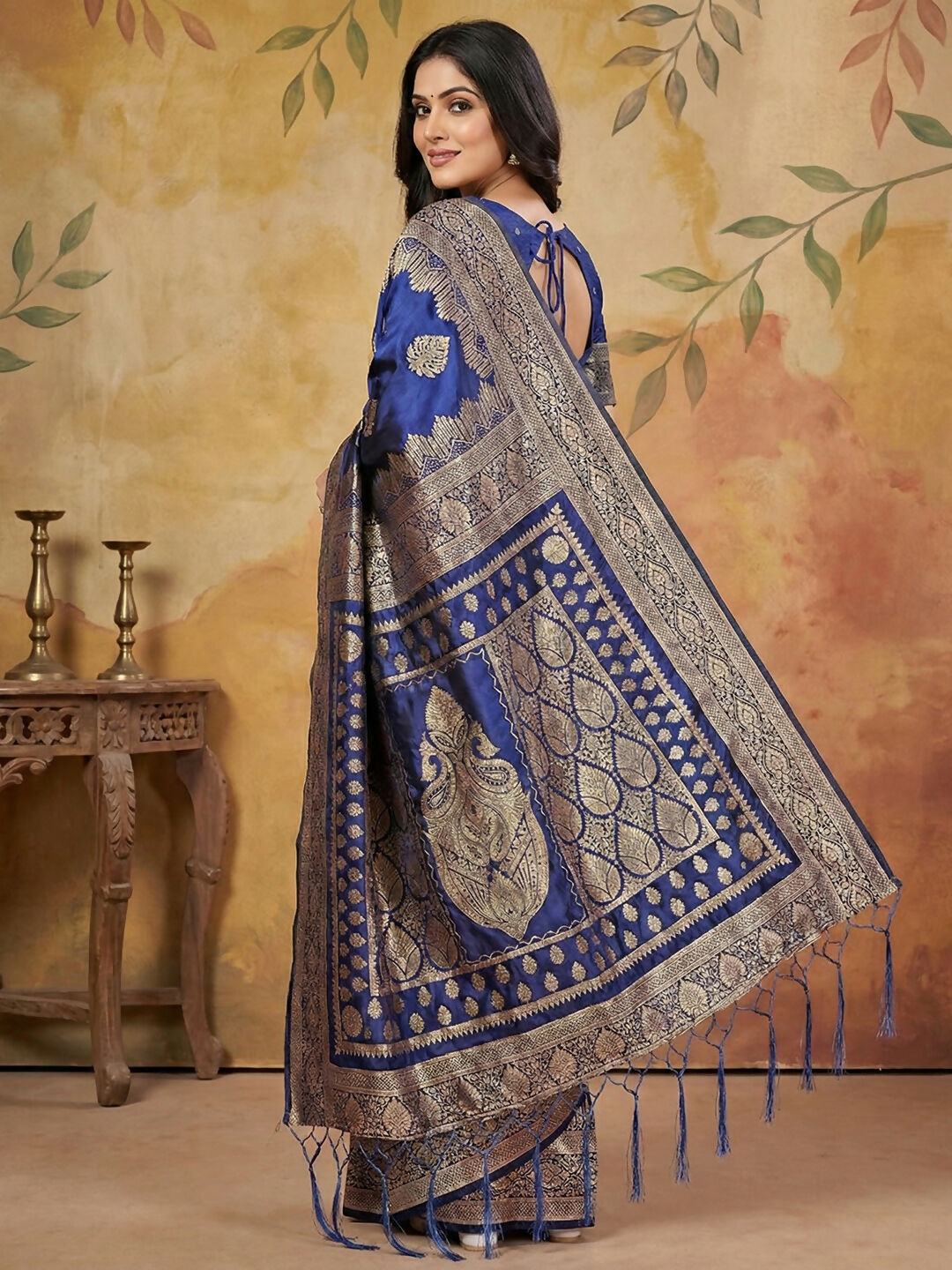 Shree Shyam Fashion Navy Blue Silk Blend Saree