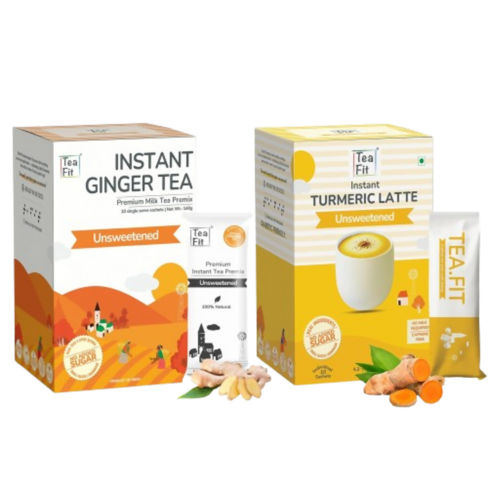 TeaFit AM/PM Wellness No Sugar Tea Premix - Ginger Tea & Turmeric Latte