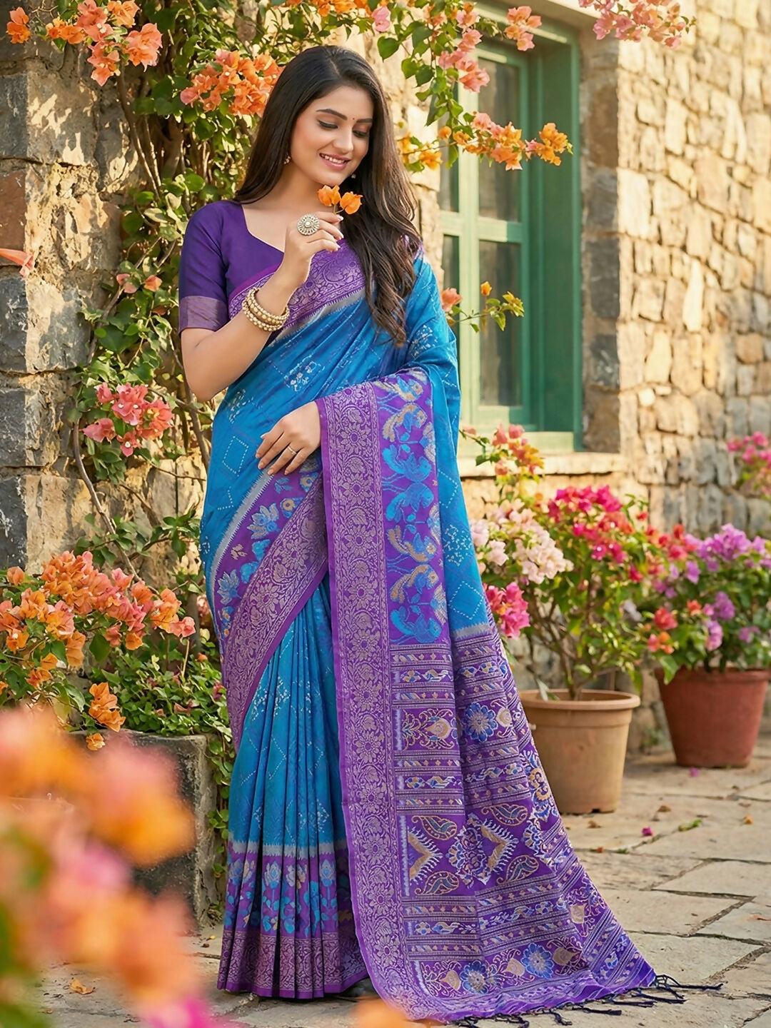 Shree Shyam Fashion Blue Pochampally Silk Saree