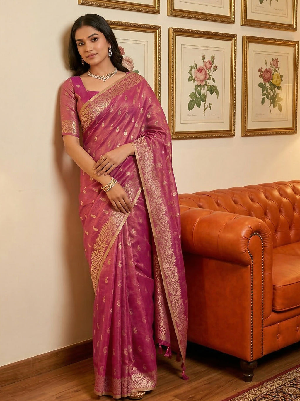 Shree Shyam Fashion Wine Tissue Silk Saree