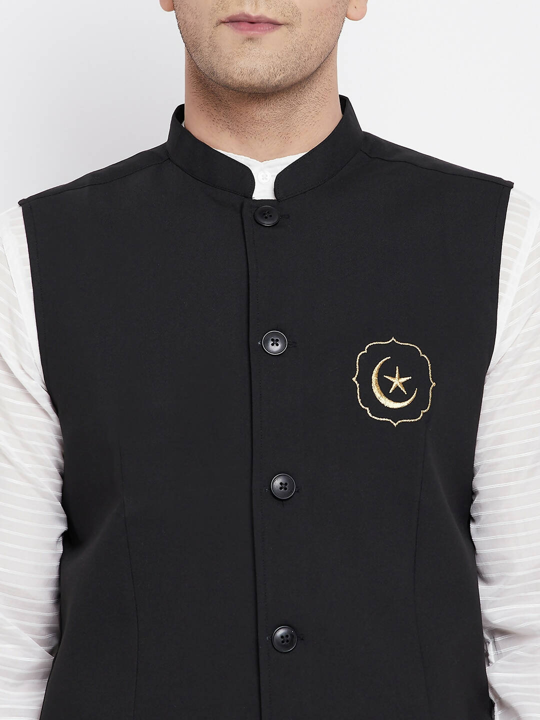 Even Apparels Black Pure Cotton Nehru Jacket With Eid Insignia PW668