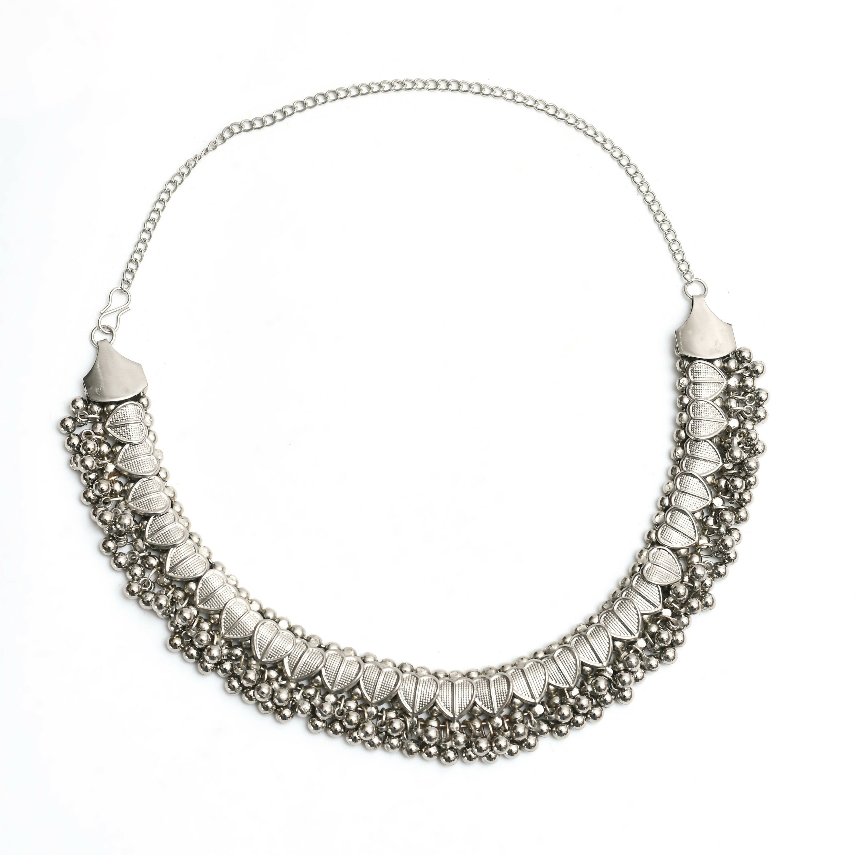 Mominos Fashion Johar Kamal Oxidised Silver-Plated Heart Design Necklace Choker Set For Women
