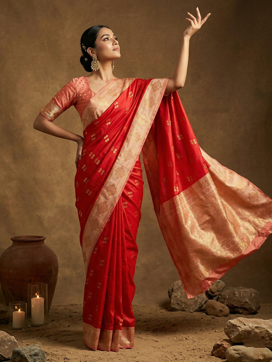Shree Shyam Fashion Red Soft Silk Saree