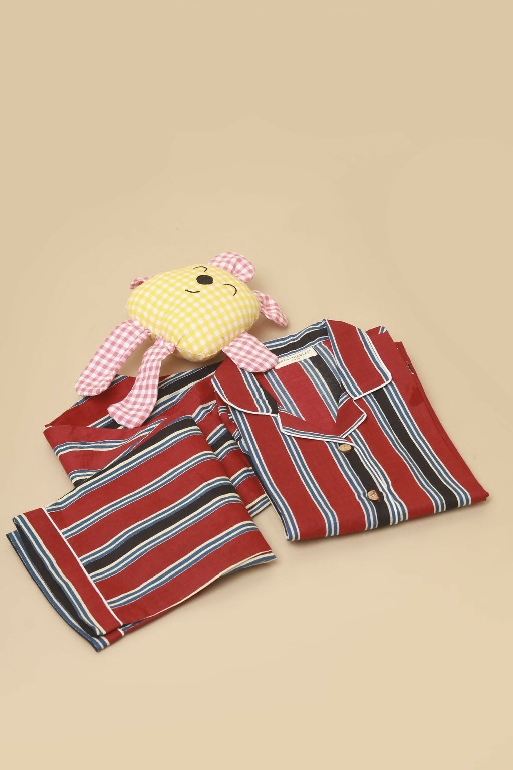 Breathables Kids Cotton Night Suit – Red Stripes Shirt & Pyjama Co-Ord Set For Boys & Girls