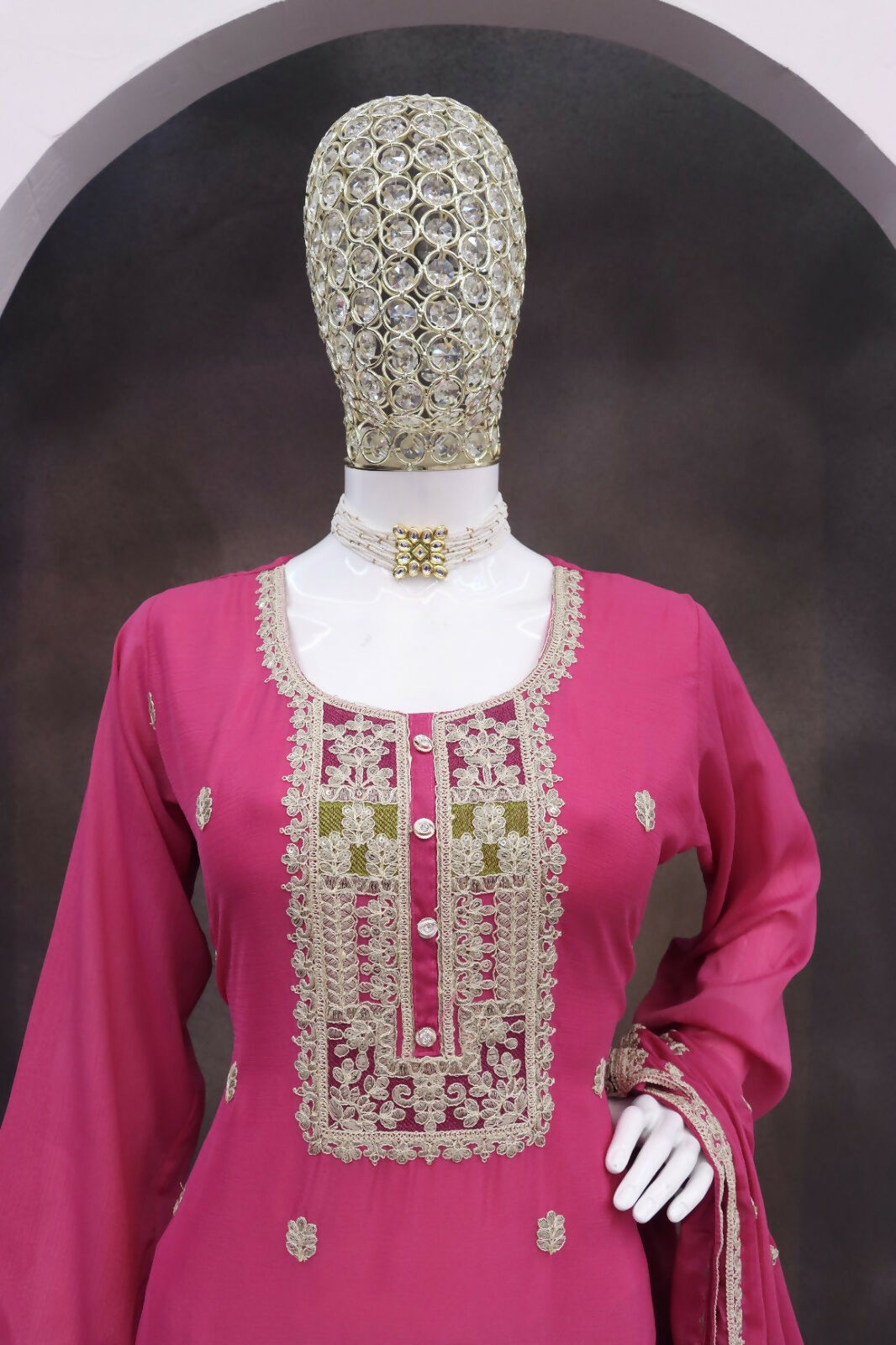 Teeya Creation Pink Color Chinon Silk Embroidery Work Wedding Wear Designer Salwar Suit