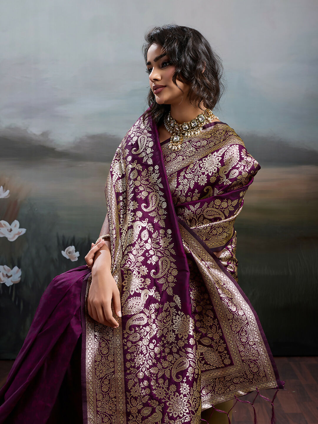Shree Shyam Fashion Wine Silk Blend Saree