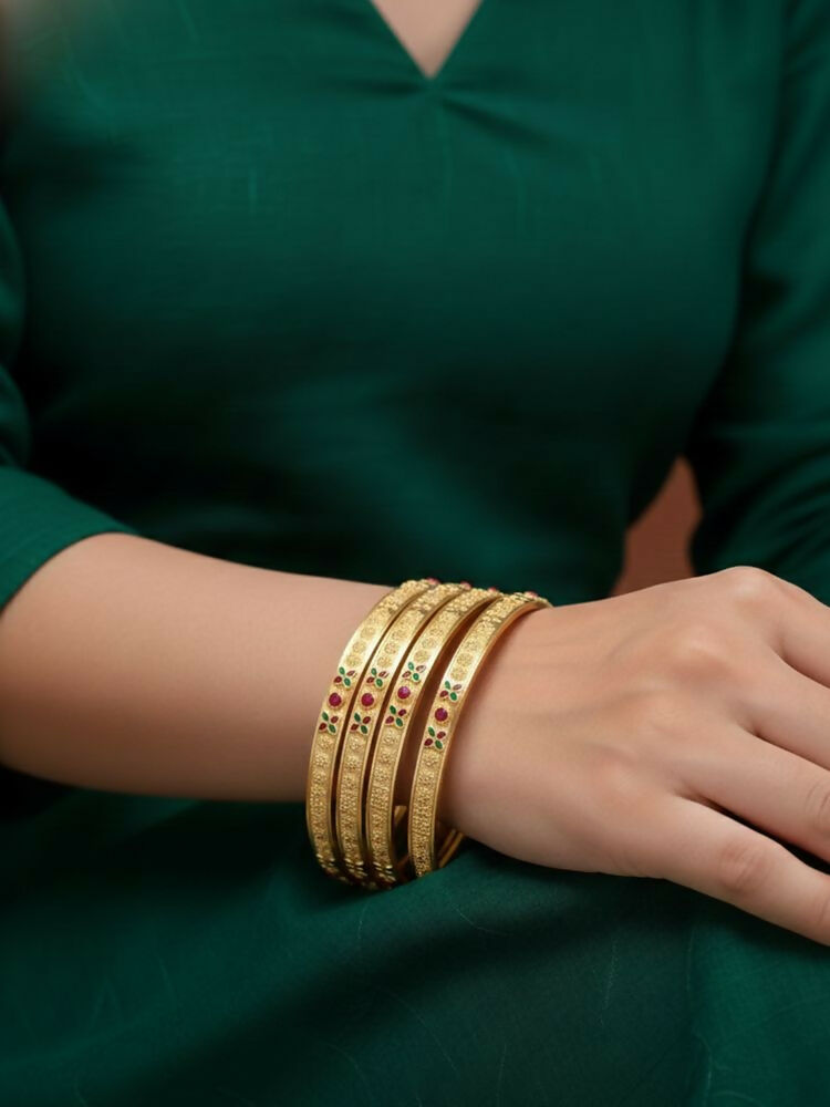 NVR Women Set of 4 Gold Plated Artificial Stone Bangle