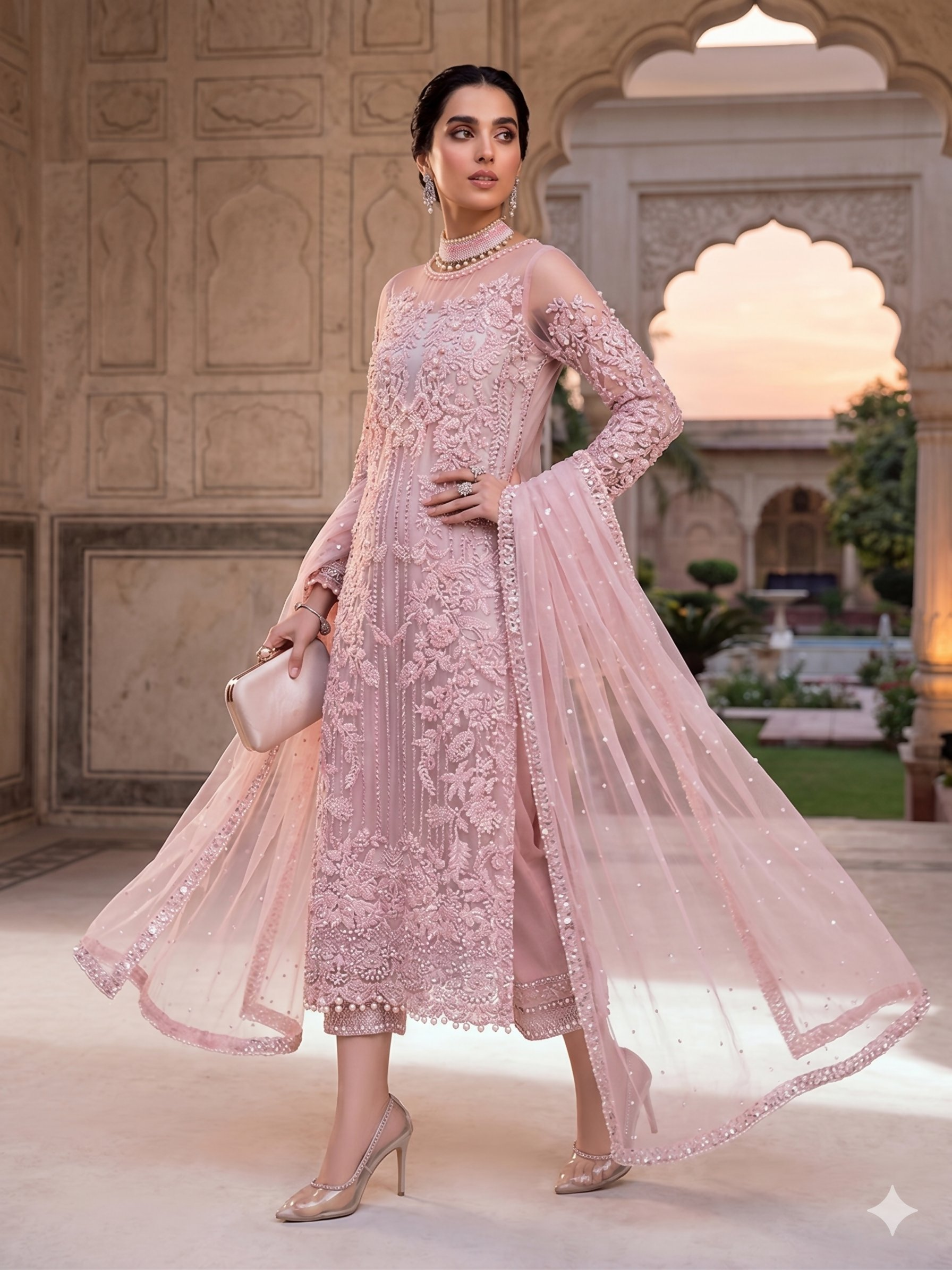 Teeya Creation Womens New Soft Net With Heavy Embroiedery With Sequence Work Pink Kurta Set