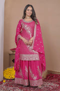 Lehenga Mart Designer Sharara Suit With Kurta, Sharara, Dupatta For Women-Pink