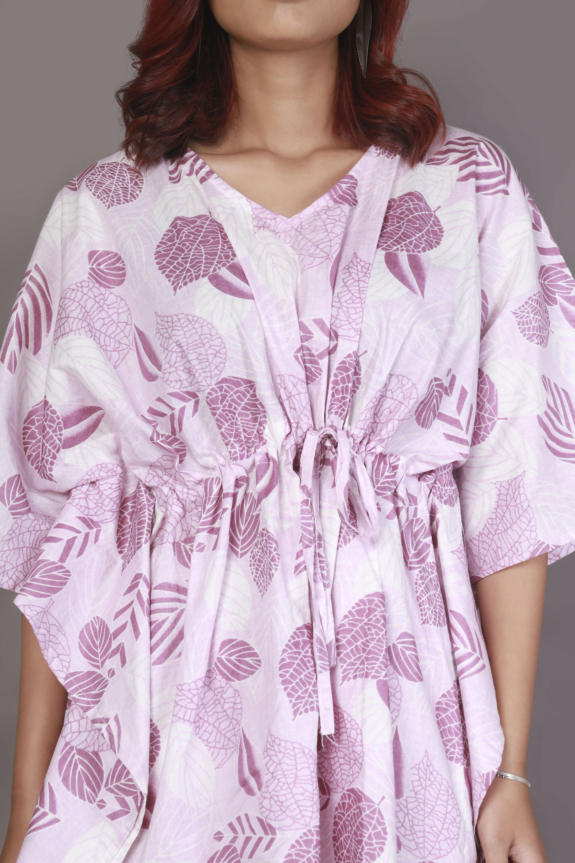 Breathables Women’S Loungewear Kaftan Cotton Pink Nature-Inspired Print Co-Ord Set