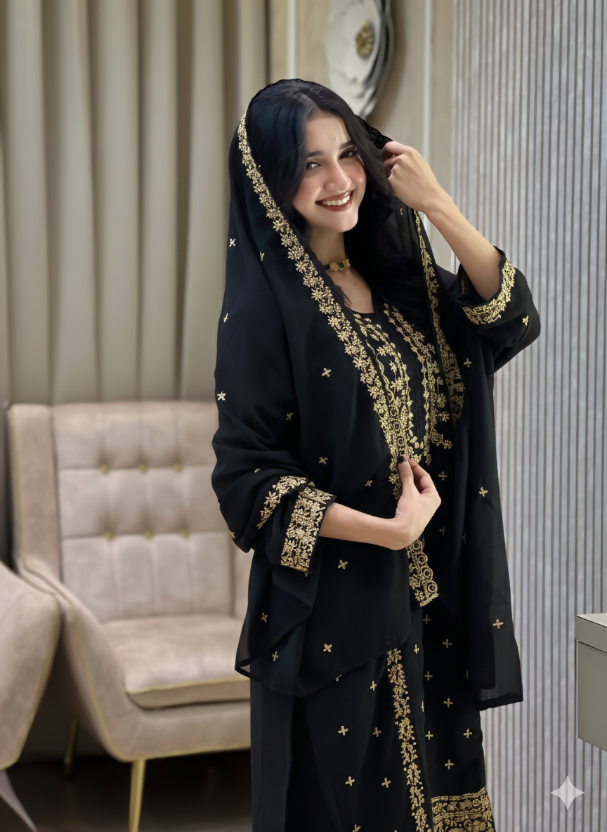 Teeya Creation Black Color Faux Georgette Embroidery Work Party Wear Salwar Suit