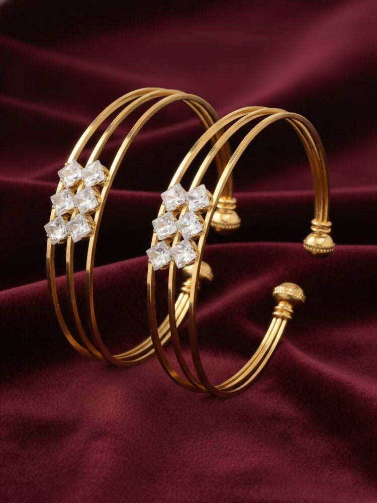 NVR Women Set of 2 Gold Plated CZ Stone Adjustable Bangle