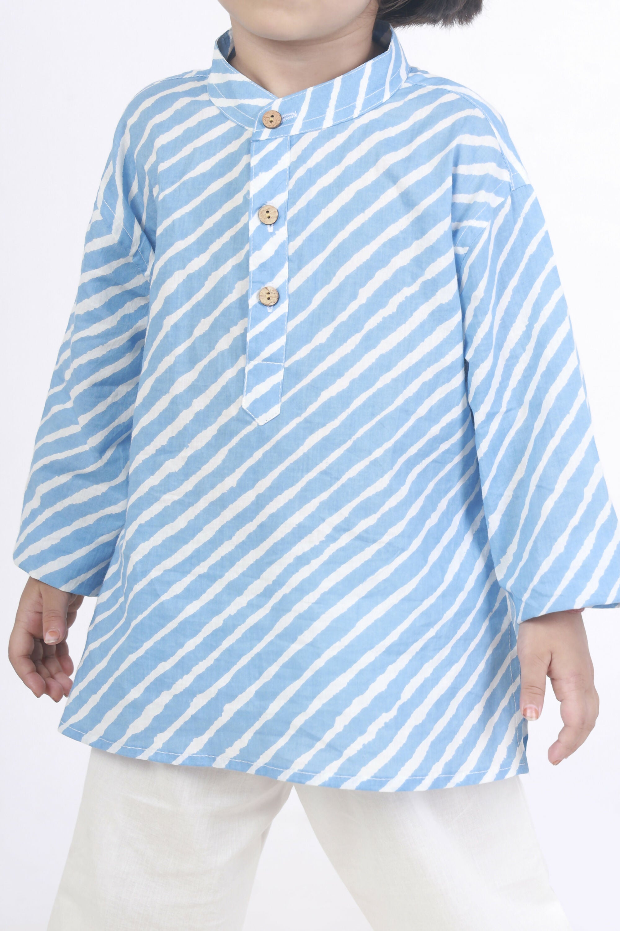 Breathables Kids Cotton Night Suit – Blue Striped Kurta & Pyjama Co-Ord Set For Boys & Girls