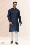 Raivat Ethnic Linen Cotton Pintux Work Kurta Pajama In Blue Colour