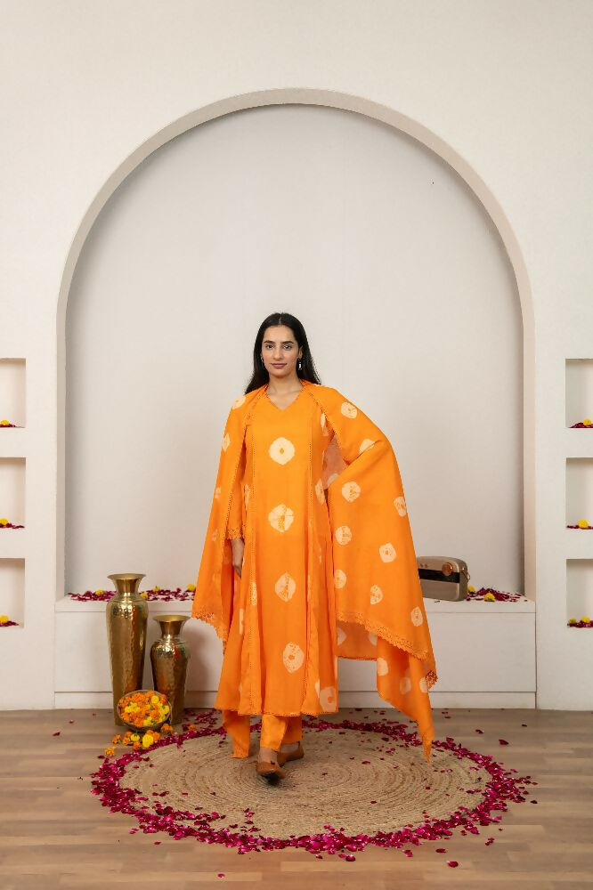 Joban Fashion Orange Tie & Dye Cotton Suit Set
