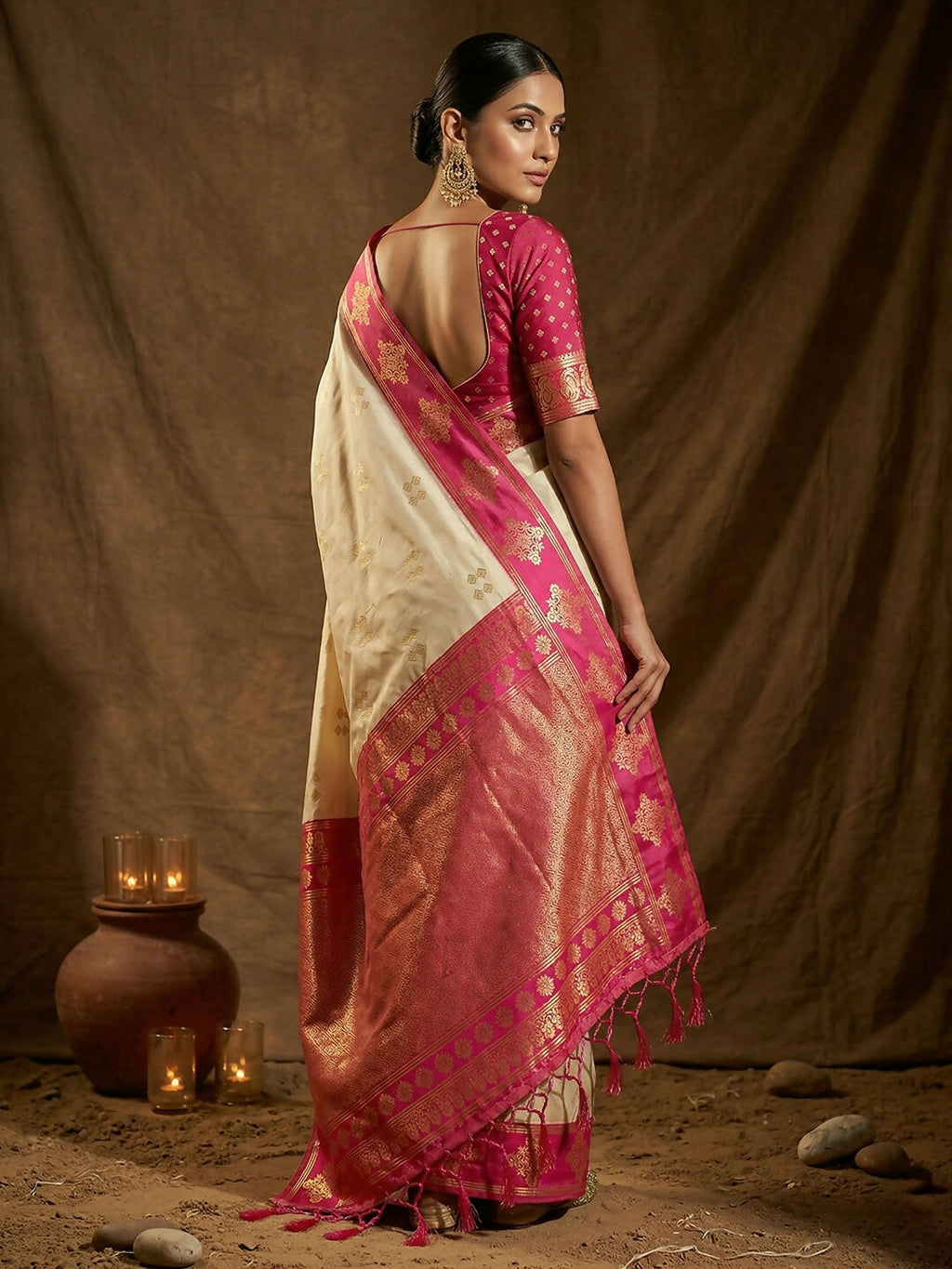 Shree Shyam Fashion Cream Soft Silk Saree
