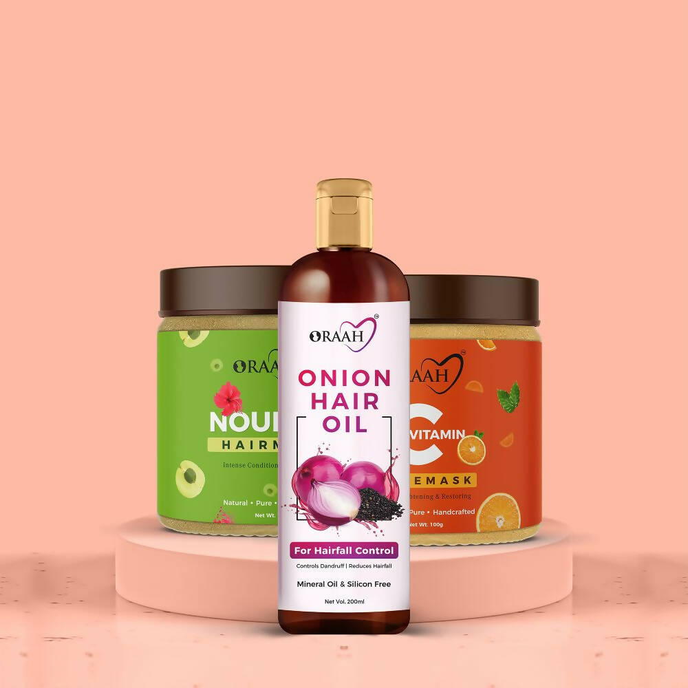 Oraah Beauty Care Combo (Onion Hair oil + Hair Mask + Vitamin C Face Mask)