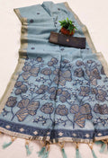 Vastranavya Sky Blue Muga Cotton Meenakari & Azarakh Pallu Saree with Contrast Blouse