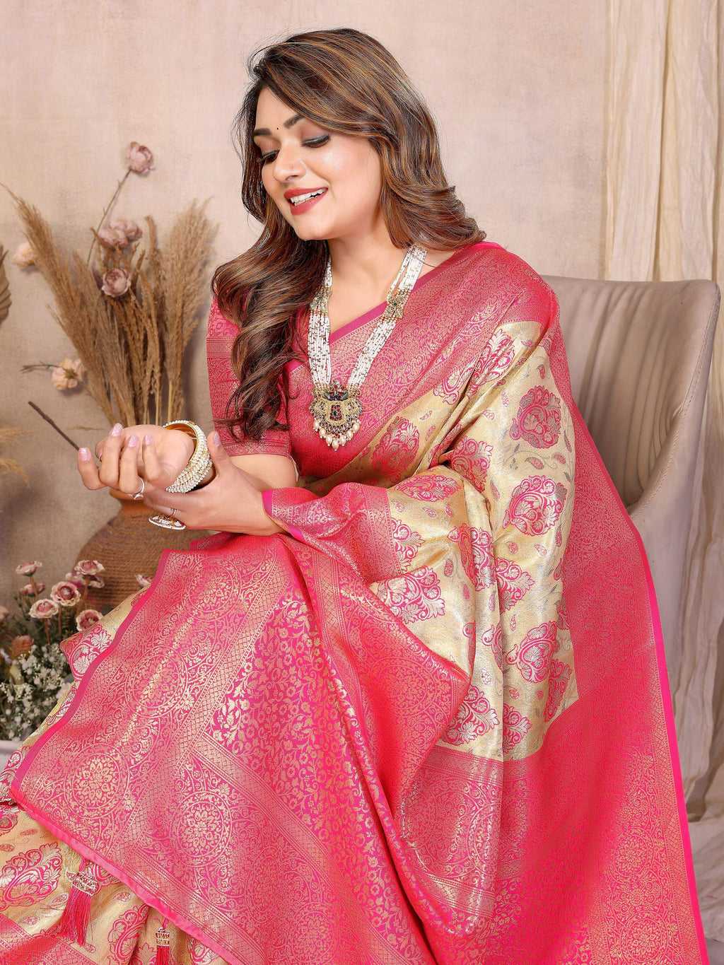 Aastha Fashion Yellow Banarasi Tissue Silk Weaving Saree