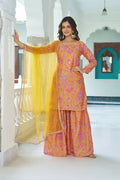 Joban Fashion Yellow Kurta Set Chinnon Embroidery Sequence Work