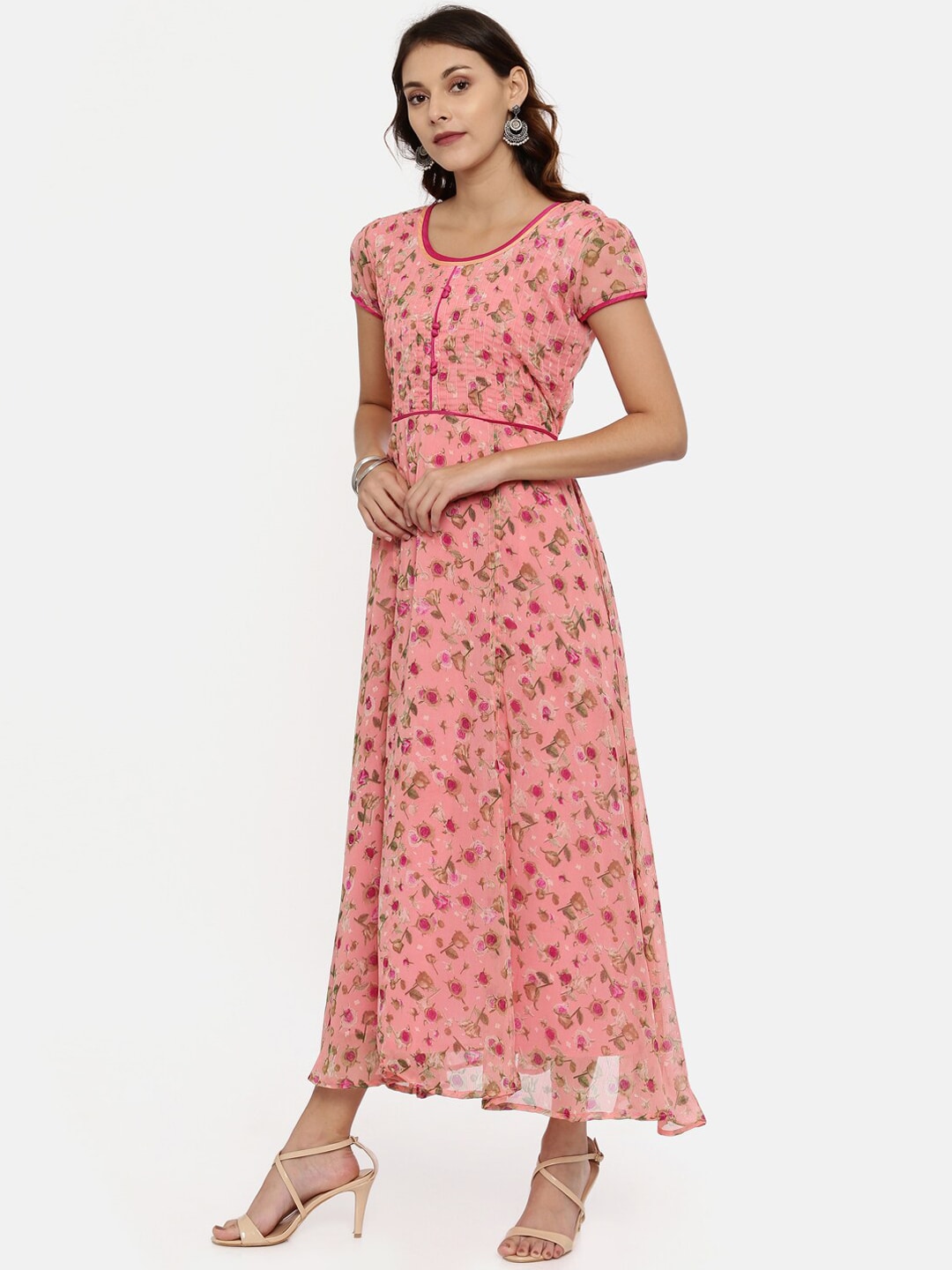 Souchii Women Pink Printed Fit and Flare Dress