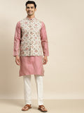 Sojanya Men Pink Ethnic Motifs Kurta with Churidar & Nehru Jacket