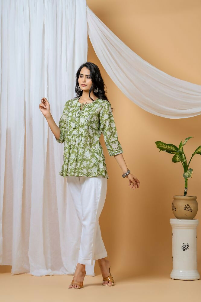 Joban Fashion Green Floral Hand Block Printed Cotton Co-Ord Set