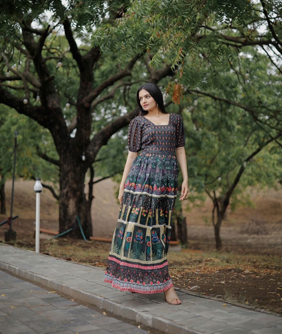 Aayaa Pure Chanderi Gown With Heavy Digital Print - Multi Color