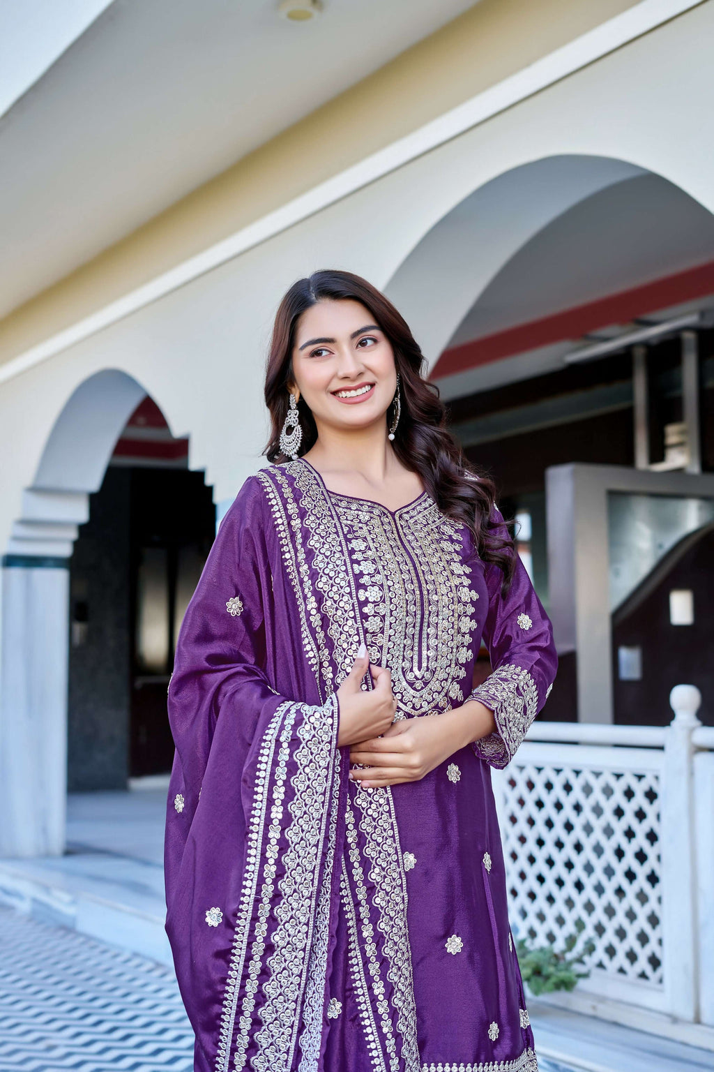 Teeya Creation Wine Color Chinon Silk Heavy Embroidery Work Wedding Wear Sharara