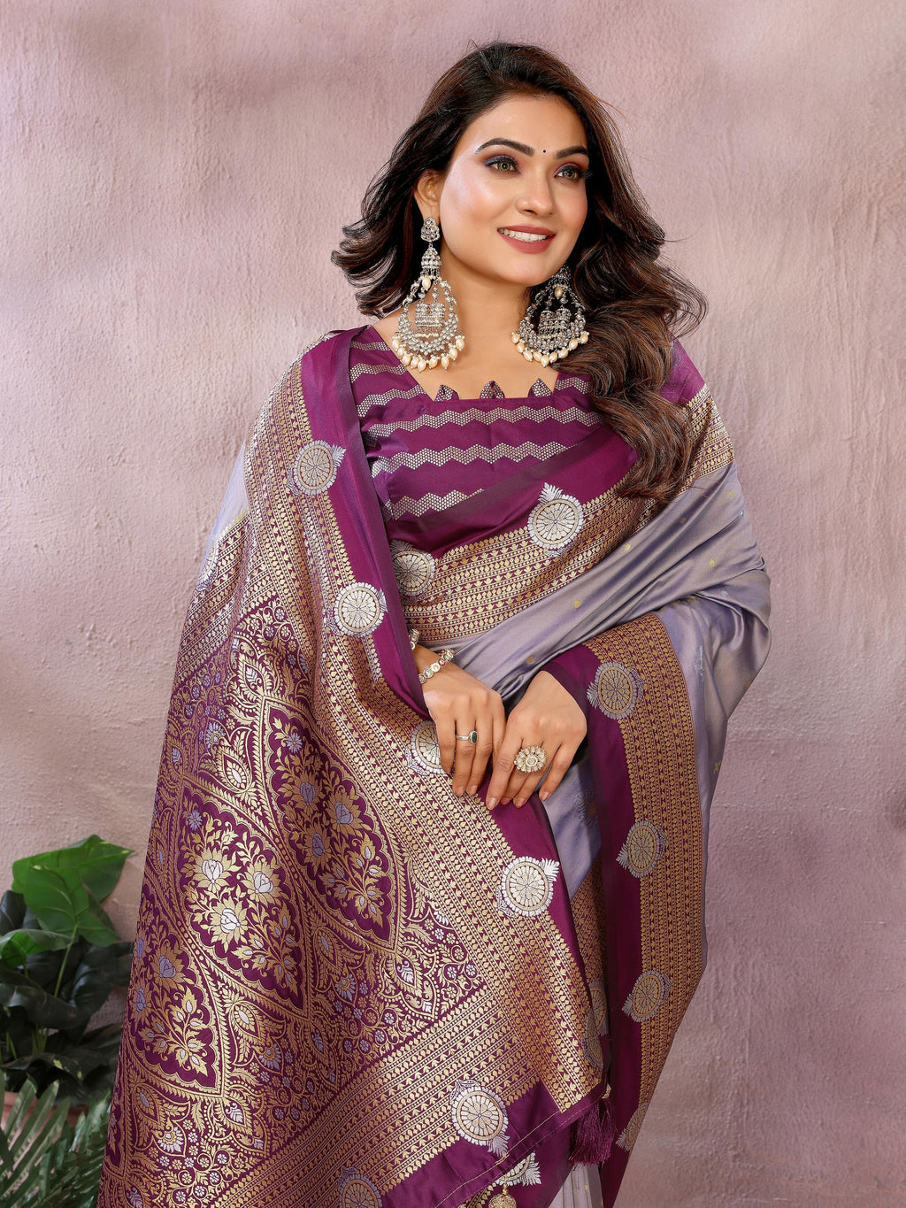 Aastha Fashion Lavender Silk Sarees Weaving Saree