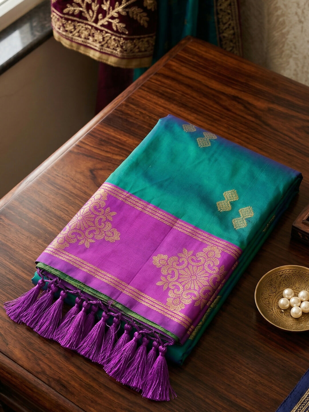 Shree Shyam Fashion Teal Green Soft Silk Saree