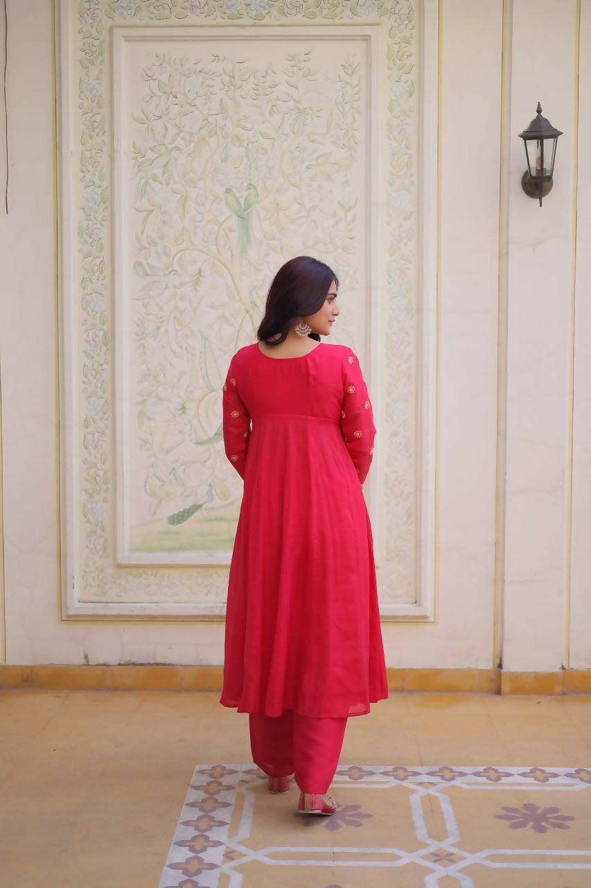 Teeya Creation Womens New Fancy Mul Chanderi With Embroidered Work Gown Set
