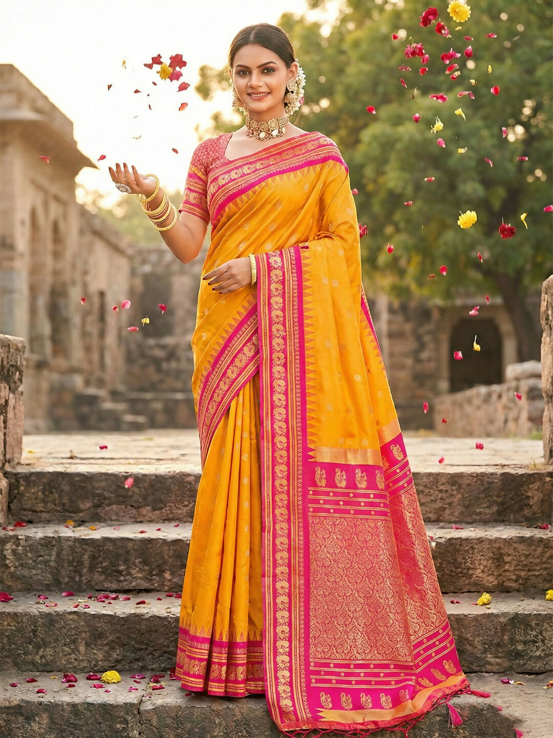Shree Shyam Fashion Yellow Soft Silk Saree