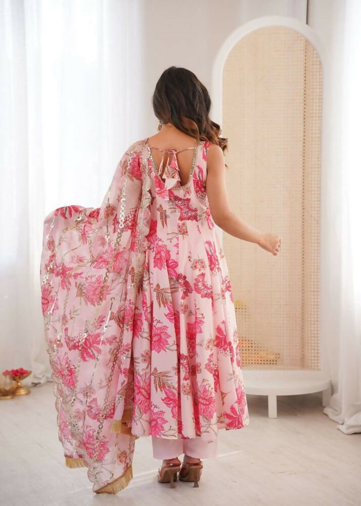 Teeya Creation Pink Pure Muslin Silk Digital Print Traditional Wear Long Gown