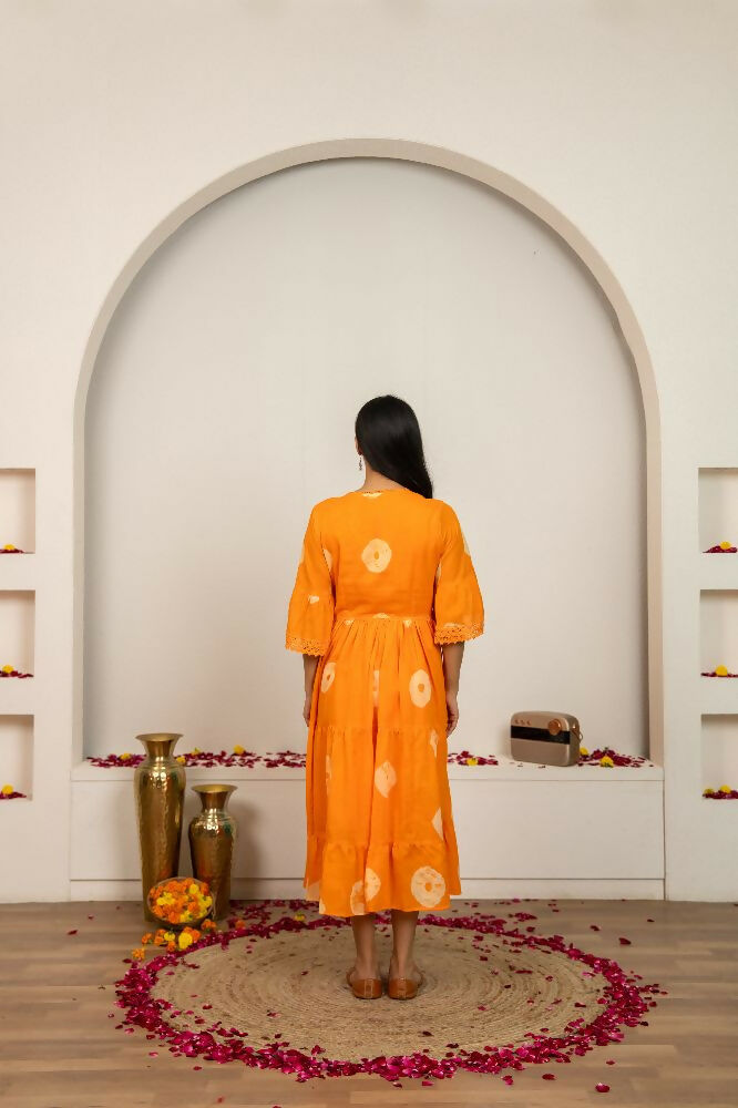 Joban Fashion Orange Tie & Dye Cotton Dress