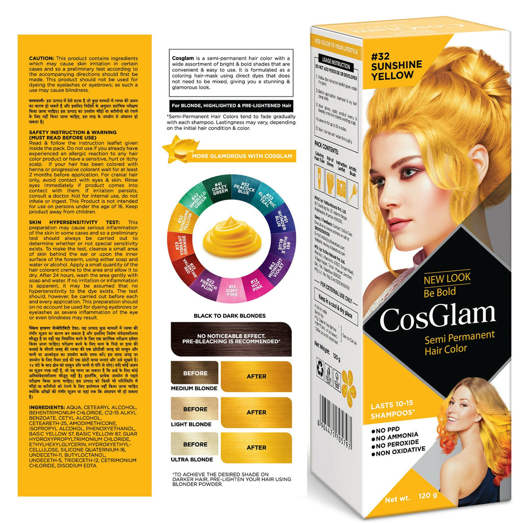 Cosglam Semi Permanent Hair Color for Women & Men (#32 Sushine Yellow)