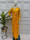 Teeya Creation Yellow Color Chinon Silk Designer Embroidery Work Ready To Wear Saree With Koti